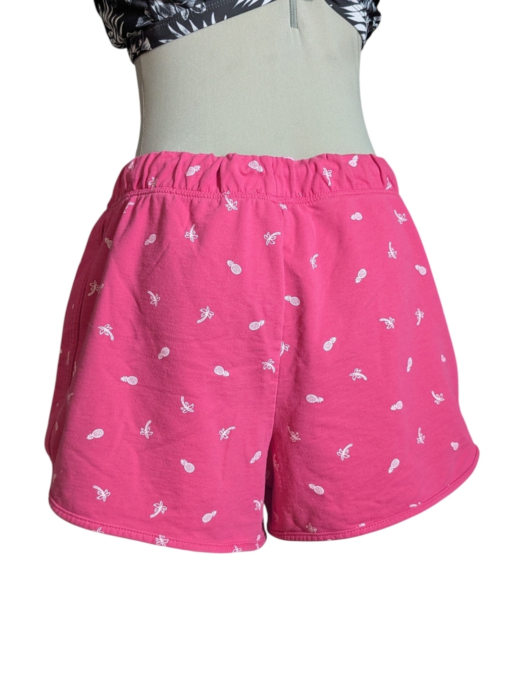 Women’s Pink Elastic-Waist Pineapple Print Athletic Shorts